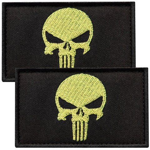 Набор шевронов 2 шт. с липучкой PUNISHER Череп Каратель желтый, вышитый патч 5х8 см 800029922 фото