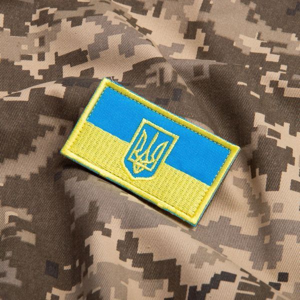 Шеврон на липучке Флаг Украины с Тризубцем, полевая версия на кепку, вишений патч 4,5х8 см 800029520 фото