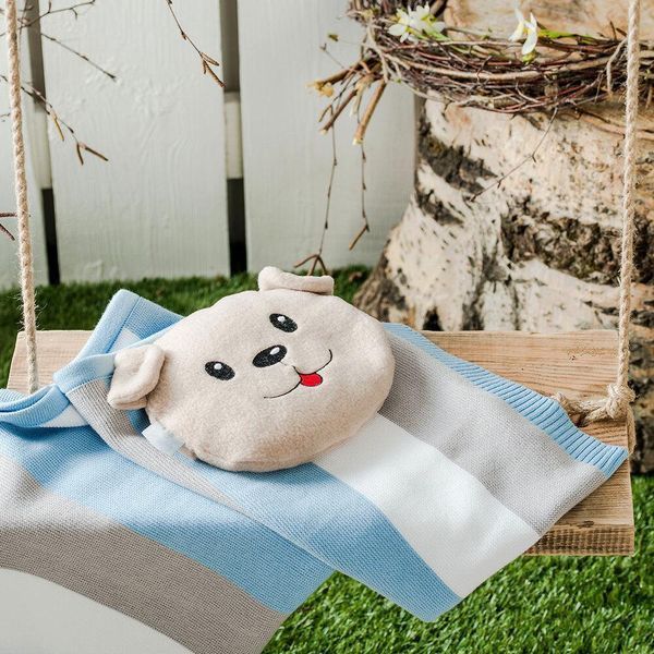 Плед вязаный и шапочка полоса ТM PAPAELLA 70х90 см блакитний 8-29909*001 фото