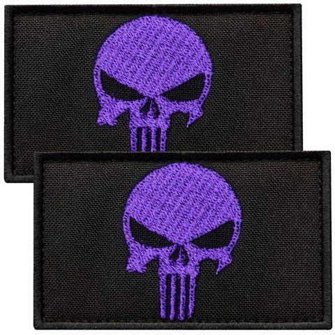 Набор шевронов 2 шт. с липучкой PUNISHER Череп Каратель фиолетовый, вышитый патч 5х8 см 800029913 фото