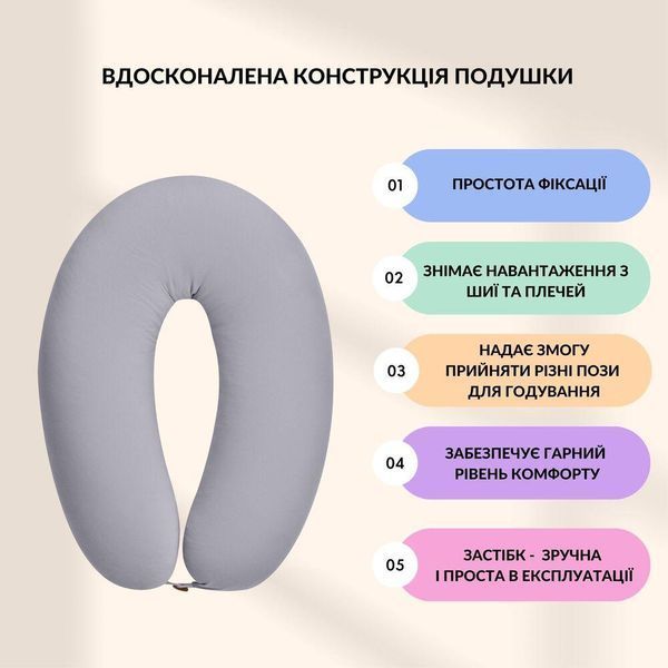 Подушка для вагітних і годування 30х190 см SeiDesign трикотаж гіпоалергенна, наволочка з бавовни на блискавці сірий-беж 8-36178*003 фото