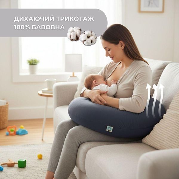 Подушка для вагітних і годування 30х190 см SeiDesign трикотаж гіпоалергенна, наволочка з бавовни на блискавці сіра 8-36178*004 фото