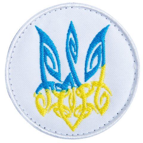 Шеврон на липучці Тризуб художній d7,2 см білій 800029485*001 фото