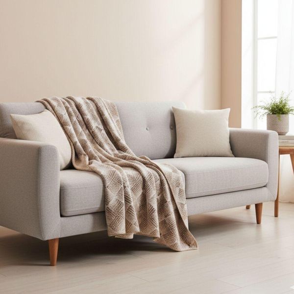 Плед покрывало хлопковое Kassandra TM IDEIA 150x220 см шахматы серо-беж 8-29914*010 фото