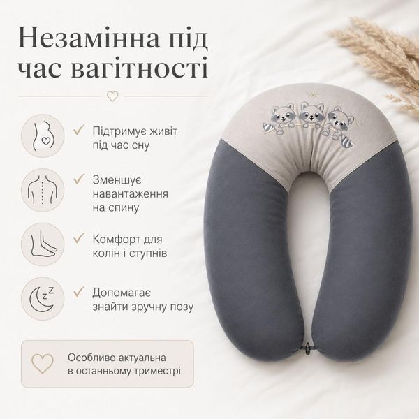 Подушка для вагітних і годування ТМ PAPAELLA з ґудзиком 30х190 см горошок сірий 8-31481*001 фото