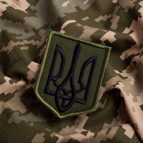 Набор шевронов 2 шт с липучкой Герб Трезубец Украины 6х8 см хаки, вышитый патч 800029903 фото