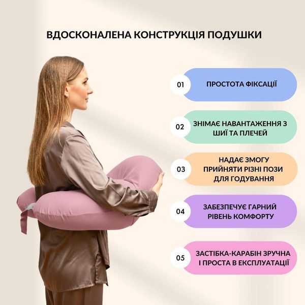 Подушка для годування диванчик 60х70х16 см бавовна антиалергенна, для зручності мами, з блискавкою пудра 8-36177*002 фото