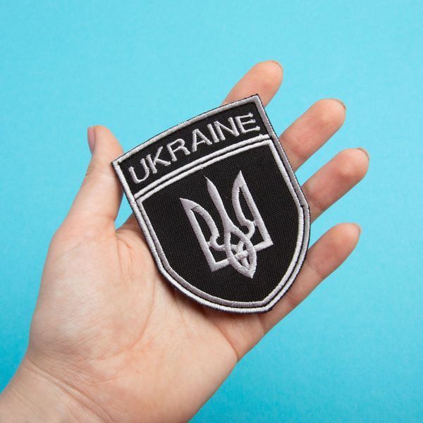 Шеврон нашивка на липучці налічний Тризуб України UKRAINE, вишитий патч 7х9 см 800029884 фото