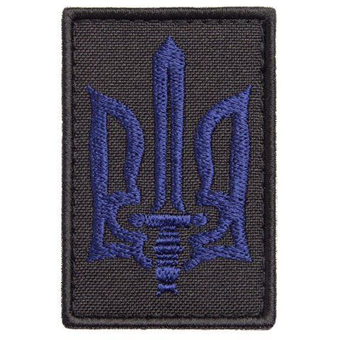Шеврон на липучці тризуб УПА синій на чорному 4х6 см 800029656 фото