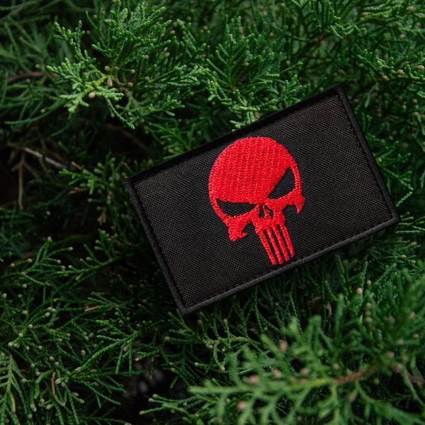 Набор шевронов 2шт с липучкой PUNISHER Череп красный, вышитый патч 5х8 см 800029806 фото