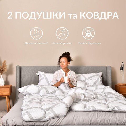 Набор подушка 50х70 см 2 шт и евро одеяло 200х220 см Elegantly IDEIA, аналог лебяжьего пуха, искусственный 8-35565 фото
