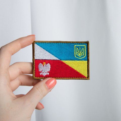 Шеврон 2 шт, нашивка на липучке флаг Украины и Польши, вышитый патч 5х8 см 800029539 фото