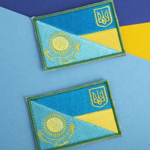 Шеврон на липучке флаг Украина и Казахстан, вышитый патч 5,5х8 см 800029660 фото