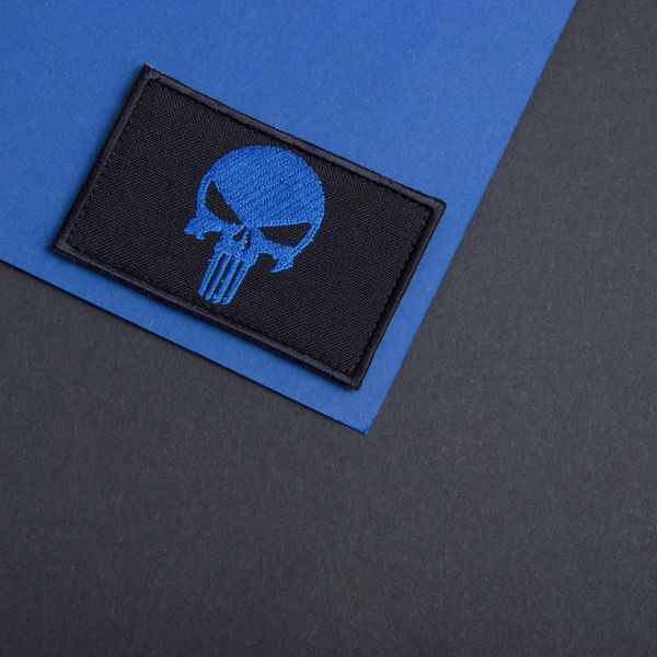 Набір шевронів 2 шт. з липучкою PUNISHER Череп Каратель синій, вишитий патч 5х8 см 800029918 фото