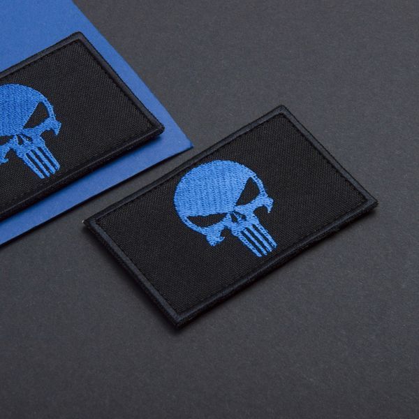 Набір шевронів 2 шт. з липучкою PUNISHER Череп Каратель синій, вишитий патч 5х8 см 800029918 фото