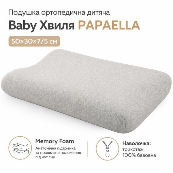 Подушка ортопедическая детская Baby Волна PAPAELLA 50х30х7/5 см с эффектом памяти, с наволочкой трикотаж хлопок 8-36373 фото