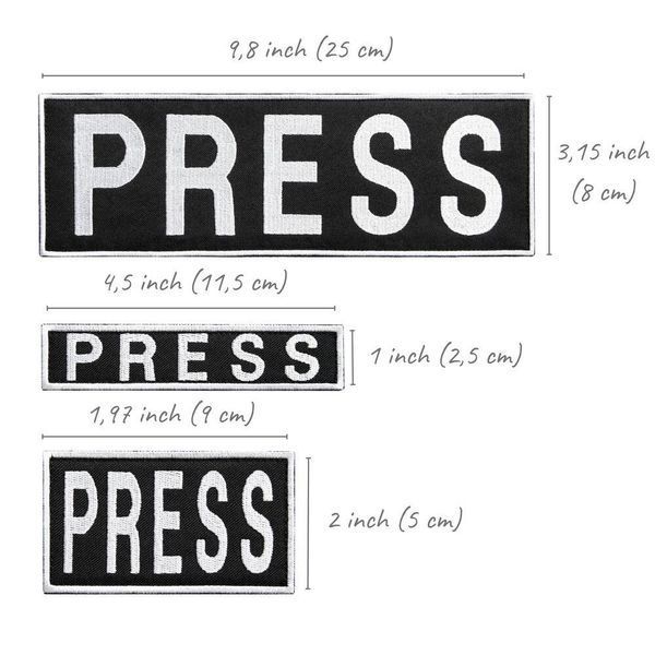 Набор шевронов 3 шт на липучке для журналистов Пресса Press 8х25, 2,5х11,5 та 5х9 см 800029772 фото